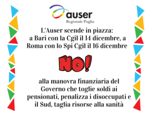 L'Auser in piazza a Bari con la Cgil il 14 dicembre, a Roma con lo Spi Cgil il 16 dicembre (800 × 600 px)